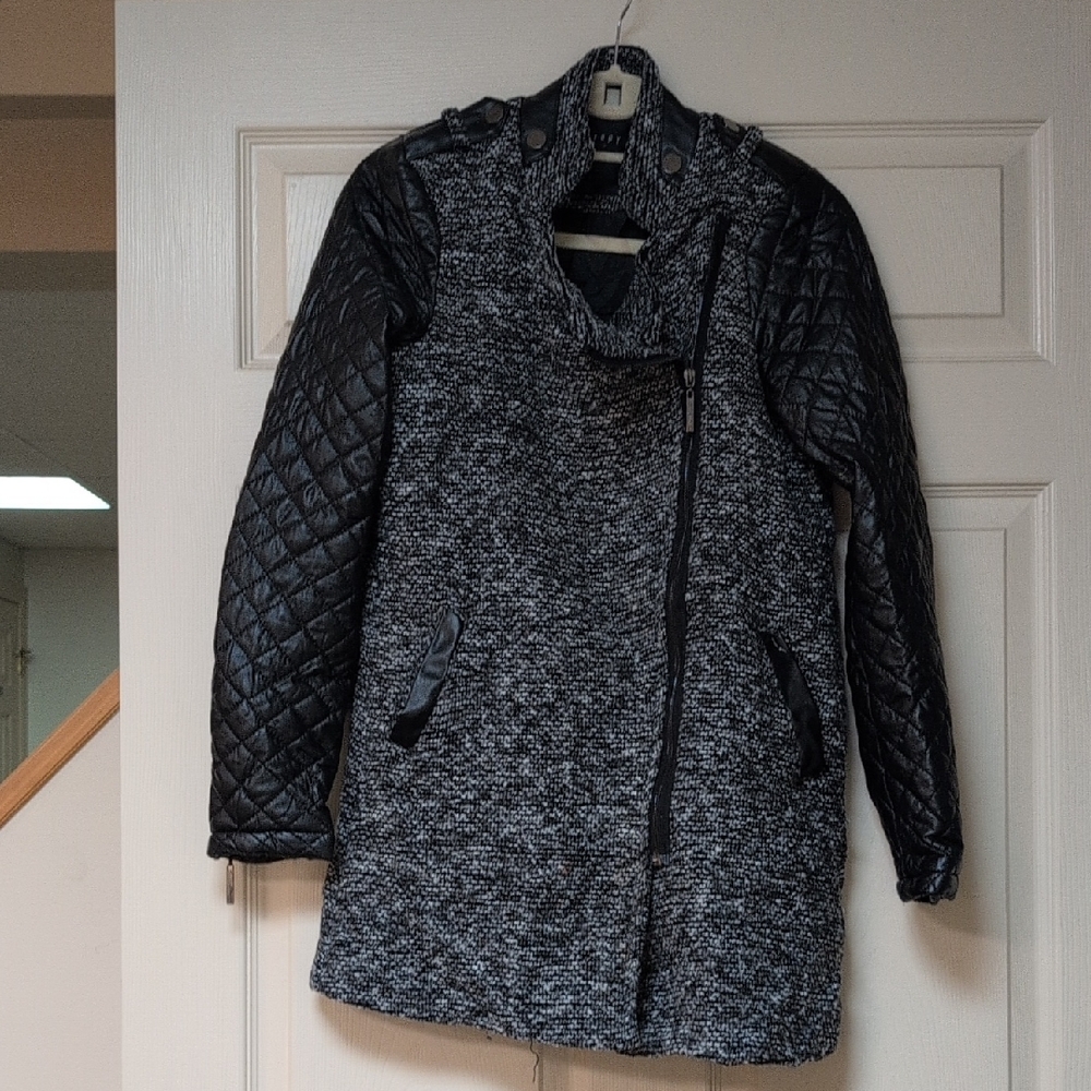 Therapy Black and Gray Quilted Pea Coat